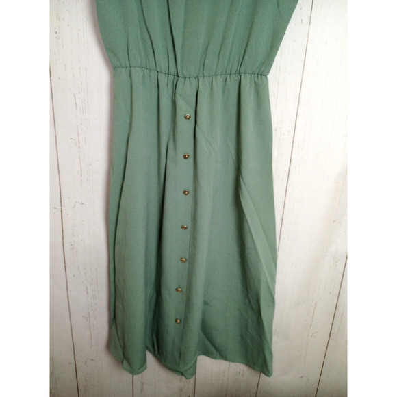 Vintage Dress 14 Sage Green Short Sleeve Button Front Shirtwaist Style Kellwood - Picture 3 of 7